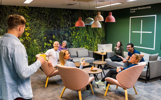 Campus members on a coffee break
